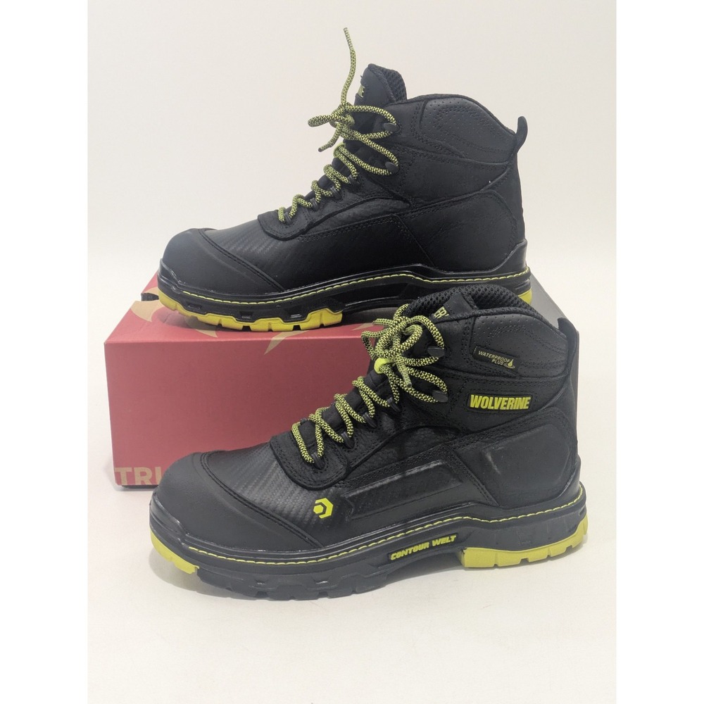 Wolverine Overpass CarbonMAX Waterproof Work Boots Black/Lime Men's 9 W241171